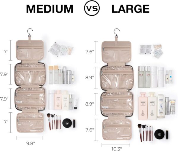 BAGSMART Toiletry Bag Travel Bag with Hanging Hook, Water-resistant Makeup Cosmetic Bag Travel Organizer for Accessories, Shampoo, Full Sized Container, Toiletries (Medium-Grey) - Image 2