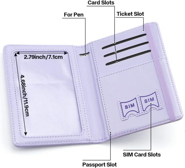 Passport Holder for Travel, Leather Passport Holder RFID Blocking Passport Cover Wallet Passport Case with Pen Holder Passport Holders for Travel Women Men Family Travels Must Haves Essentials,Purple - Image 5