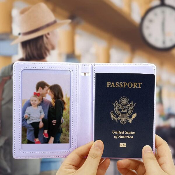 Passport Holder for Travel, Leather Passport Holder RFID Blocking Passport Cover Wallet Passport Case with Pen Holder Passport Holders for Travel Women Men Family Travels Must Haves Essentials,Purple - Image 3