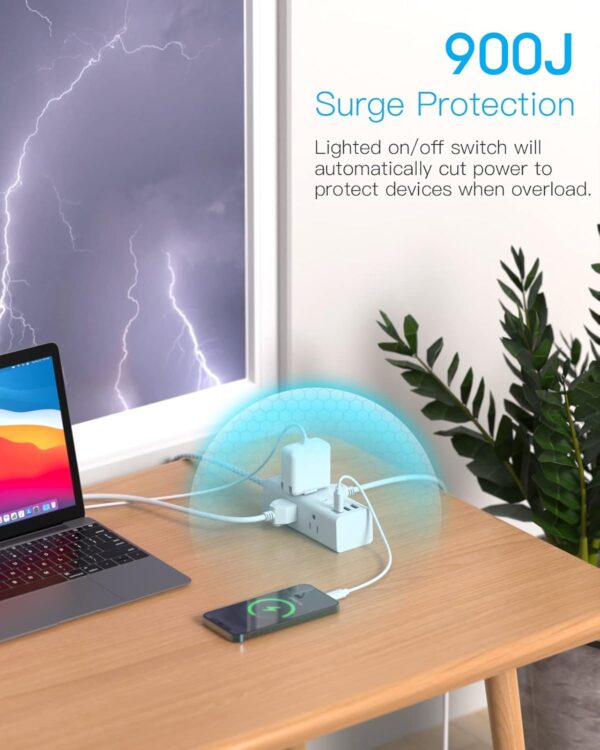 Power Strip Surge Protector - One Beat 6 Widely Outlets with 3 USB Ports (1 USB C), 5 Ft Extension Cord Flat Plug, Wall Mount Outlet Extender Small Power Strip for Travel Home Office College Dorm Room - Image 6
