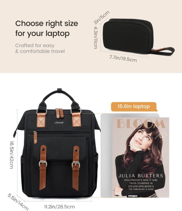 LOVEVOOK Laptop Backpack for Women Work Travel Backpack Purse, Commuter Business Computer Bag Teacher Nurse Bags, College School Backpack Student Bookbag with Multi-Pockets, 15.6 Inch, Black-brown - Image 9