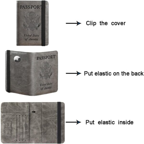 Airtag Passport Holder Cover Wallet Travel Essentials RFID Blocking Leather Card Case International Must Haves Travel Accessories for Women Men(119#Grey) - Image 5