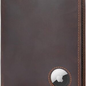 Polare Luxury RFID Blocking Leather Passport Holder Travel Wallet For Men and Women (Dark Brown with AirTag Slot)