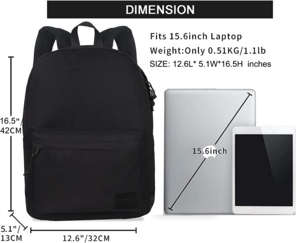 SUPACOOL Casual Laptop Backpack for Men and Women, School Backpack for Boys and Girls, College Bookbag, USB Charging Port, Lightweight Back Pack(Black) - Image 2