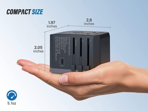EPICKA Universal Travel Adapter, European Travel Plug Adapter - International Power Adapter Worldwide Charger with USB-C & 4 USB Ports, Travel Essentials for Italy, Japan, Europe, UK (TA-105, Grey) - Image 6