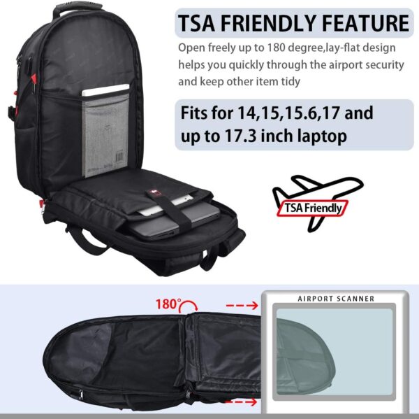 NUBILY Laptop Backpack 17 Inch Waterproof Extra Large TSA Travel Backpack Anti Theft College Business Mens Backpacks with USB Charging Port 17.3 Gaming Computer Backpack for Women Men Black 45L - Image 5