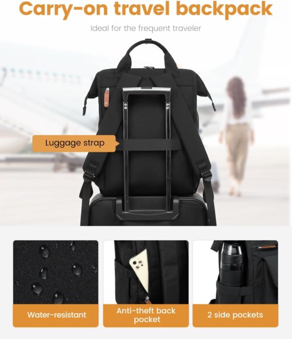LOVEVOOK Laptop Backpack for Women Work Travel Backpack Purse, Commuter Business Computer Bag Teacher Nurse Bags, College School Backpack Student Bookbag with Multi-Pockets, 15.6 Inch, Black-brown - Image 6