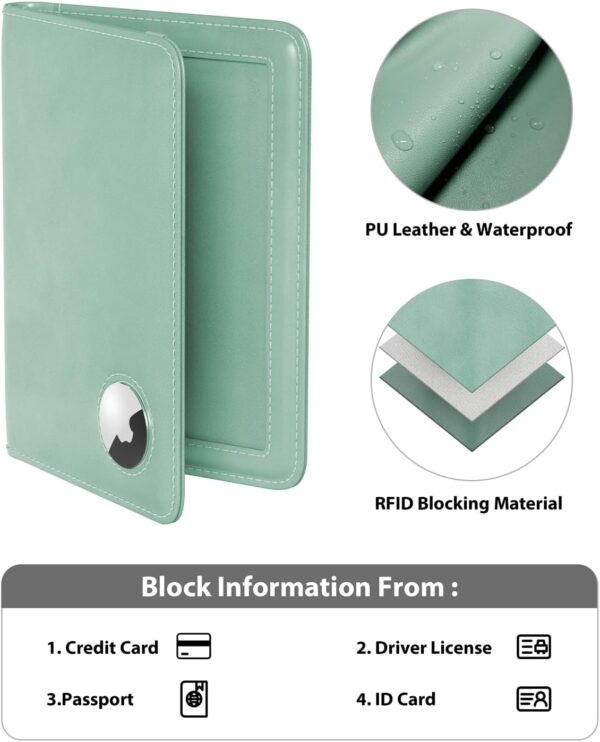 Stouchi AirTag Passport Holder, Cute Passport Holder with Airtag Slot, RFID Passport Wallet Cover for Women, Family Leather Passport Protector Case, Anti-Lost Travel Essentials, Sky Blue - Image 5
