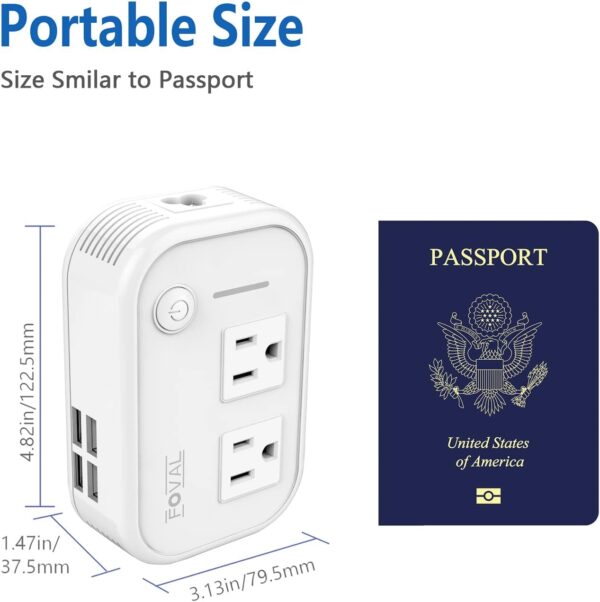 FOVAL Power Step Down 220V to 110V Travel Voltage Converter International Power Adapter for Hair Straightener/Curling Iron with 4-Port USB Charging US/UK/AU/IT/EU Universal Plug Adapter White - Image 5
