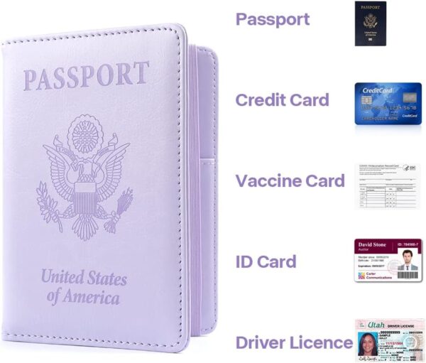 Passport Holder for Travel, Leather Passport Holder RFID Blocking Passport Cover Wallet Passport Case with Pen Holder Passport Holders for Travel Women Men Family Travels Must Haves Essentials,Purple - Image 6