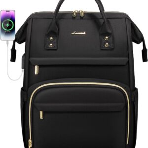 LOVEVOOK Laptop Backpack,15.6 Inch Professional Womens Purse Computer Bag Nurse Teacher Backpack,Waterproof College Work Bags Carry on Travel Back Pack with USB Port,Black