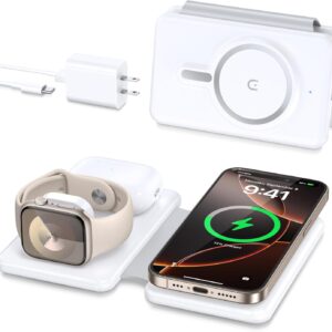 Magnetic Wireless Charger for iPhone: 3 in 1 Travel Charging Station for Apple Devices for iPhone 16 15 14 13 12 Pro Max Plus - Foldable Charging Pad for Apple Watch Series & Airpods 4 3 2 Pro