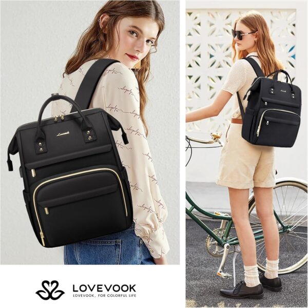 LOVEVOOK Laptop Backpack,15.6 Inch Professional Womens Purse Computer Bag Nurse Teacher Backpack,Waterproof College Work Bags Carry on Travel Back Pack with USB Port,Black - Image 6