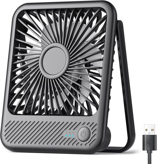 Koonie USB Desk Fan, Strong Wind Ultra Quiet Small Personal Fan with 180° Tilt Folding and 3 Speeds Adjustable, USB-C Corded Powered Mini USB Fan for Office Desktop Bedroom, NO BATTERY