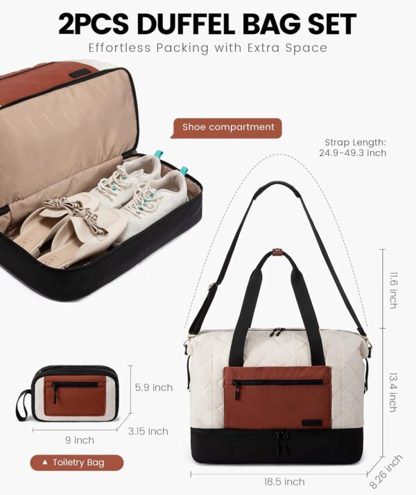 LOVEVOOK Weekender Bags for Women, Puffer Travel Duffel Bags for Woman, Large Hospital Bag for Women Labor Delivery with Shoe Compartment, Carry On Overnight Bag, Personal Item Travel Bag for Airplane - Image 4