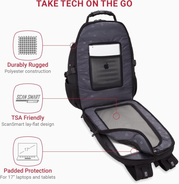 SwissGear 1900 Scansmart TSA 17 Laptop Backpack, Black/Black, 19-Inch - Image 2