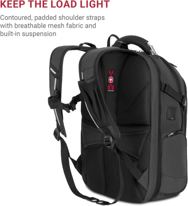 SwissGear Travel Tech Elite Laptop Backpack – Fits Laptops up to 16” – ScanSmart TSA-Friendly Backpack with USB Port, Shoe Compartment & Organizer Pockets – Heather Grey - Image 5