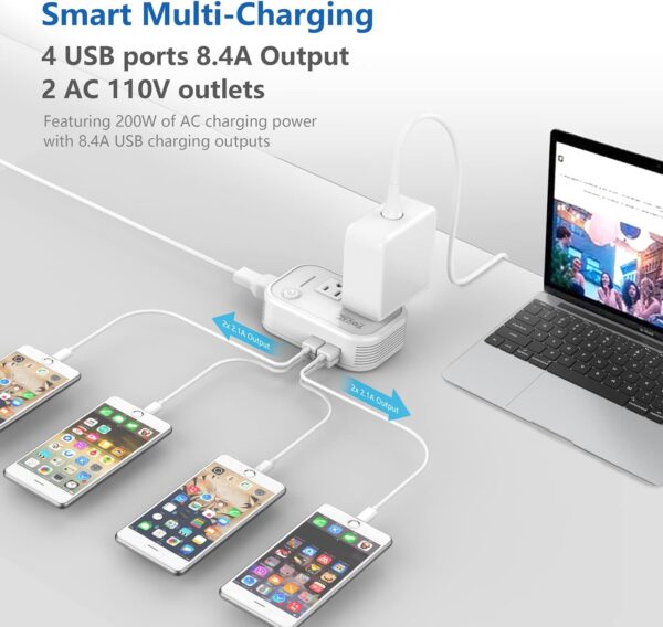 FOVAL Power Step Down 220V to 110V Travel Voltage Converter International Power Adapter for Hair Straightener/Curling Iron with 4-Port USB Charging US/UK/AU/IT/EU Universal Plug Adapter White - Image 3