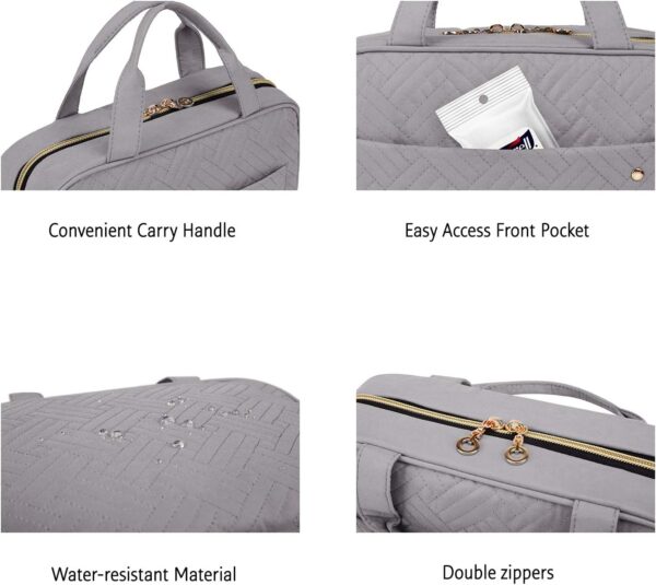 BAGSMART Toiletry Bag Travel Bag with Hanging Hook, Water-resistant Makeup Cosmetic Bag Travel Organizer for Accessories, Shampoo, Full Sized Container, Toiletries (Medium-Grey) - Image 6