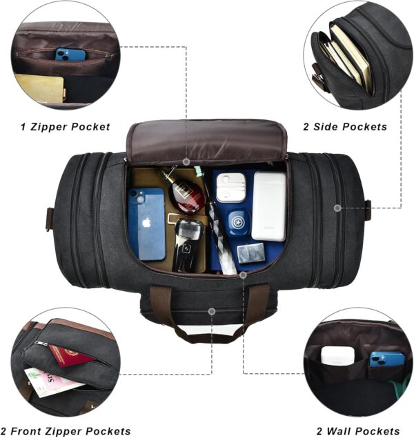 Litvyak Duffle Bag for Travel, Canvas Travel Duffel Bags Overnight Weekend Gym Carry On Luggage Bag for Men & Women(Black) - Image 6