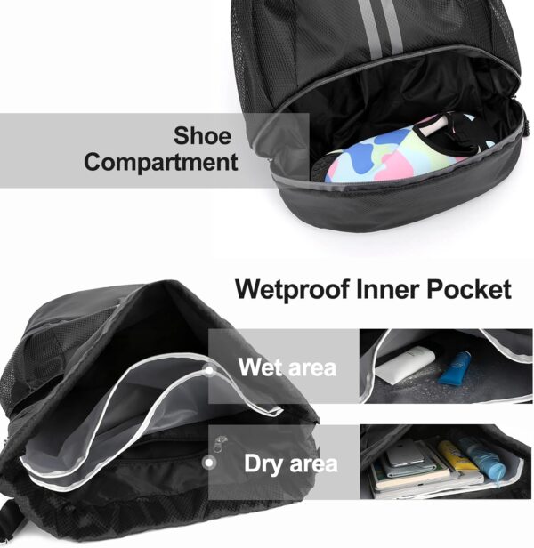 Hoedia Sports Drawstring Backpack - String Swim Gym Bag with Shoes Compartment and Wet Proof Pocket for Women&Men - Image 2