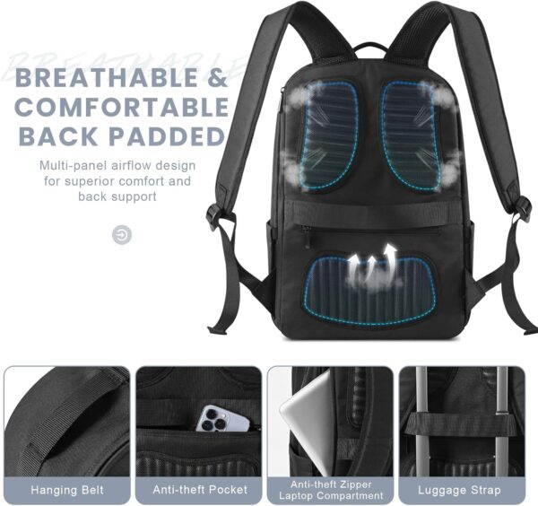 Mens Work Backpack, Black Backpack for Men Women, Bookbag for Men, Book Bag for School Teens, Travel Laptop Backpack Fits 15.6 Inch Notebook, Water Resistant Back Pack with Luggage Strap (Black) - Image 5