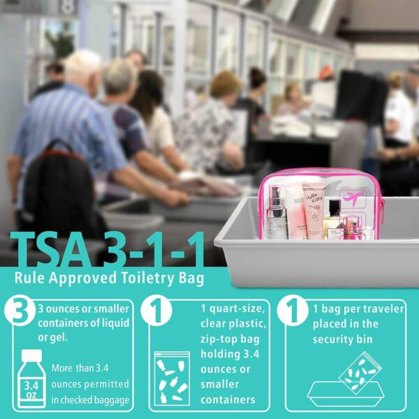 F-color TSA Approved Toiletry Bag - 5 Pack Clear Toiletry Bags Quart Size Travel Bag, Clear Cosmetic Makeup Bags for Women Men, Carry on Airport Airline Compliant Bag, 5 Colors(for age 12 or above) - Image 2