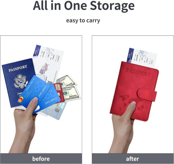 Passport Holder, Passport Cover with Credit Card Slot and Boarding Pass Slot Combo, Passport Wallet Case Book Travel Must Have, RFID Blocking Leather Travel Accessories, Red - Image 3
