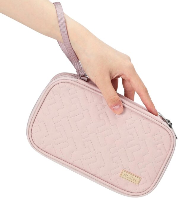 NISHEL Travel Cord Organizer Case, Double Layers Tech Electronic Bag, Essentials for Charger, Cable, Phone, Flash drive, Pink - Image 3