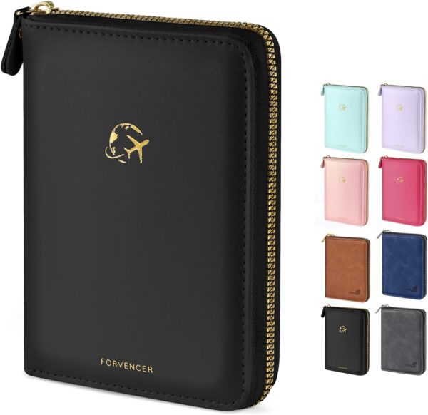 Forvencer Passport Holder Cover with Safe Zipper Closure, Premium Passport Wallet for Travel, Cute RFID Blocking Card Case, Waterproof Travel Accessories for Women, Black