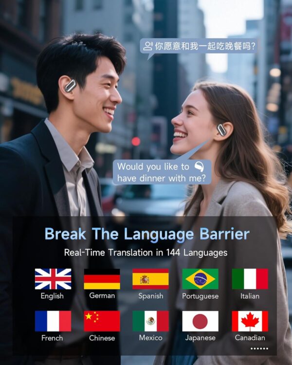 AI Language Translation Earbuds, Real-Time Headphones Translator for 144 Languages & Accents, Fit iOS and Android, Ideal for Travel Business Learning（Matte Black） - Image 3