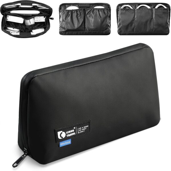 RIGHT AWAY Travel Tech Pouch，Waterproof Cord Case，Electronics Organizer Travel Case，Cable Organizer Storage Bag For Phone, Charger, Accessories(BLACK)