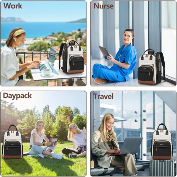 Laptop Backpack for Women Bag - 15.6 inch Work Travel Backpack with USB Charger College Bookbag Waterproof Business Computer Backpack Anti-theft Casual Backpacks for Nurse Teacher Beige Black Brown - Image 7