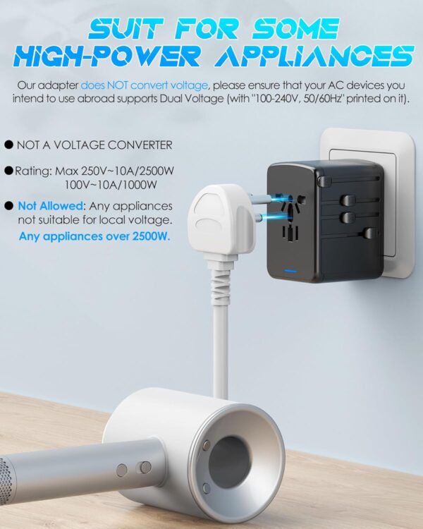 Universal Travel Adapter Offers 6.0A 3X 3.0A USB-C Ports, 2X 2.4A USB-A Ports and Multi AC Outlet, All-in-One International Power Plug Adaptor Worldwide Charger for EU US UK AU 200+ Countries - Image 3