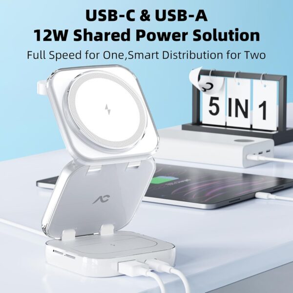 Wireless Charger for MagSafe, AC Island 5-in-1 Portable Travel Charging Station, 15W Max Fast Foldable Magnetic Stand, Evolved for iPhone 16/15/14/13 Series, Apple Watch, AirPods (with 35W Adapter) - Image 3