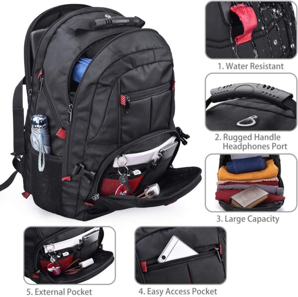 NUBILY Laptop Backpack 17 Inch Waterproof Extra Large TSA Travel Backpack Anti Theft College Business Mens Backpacks with USB Charging Port 17.3 Gaming Computer Backpack for Women Men Black 45L - Image 3