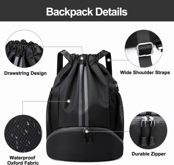 Hoedia Sports Drawstring Backpack - String Swim Gym Bag with Shoes Compartment and Wet Proof Pocket for Women&Men - Image 5