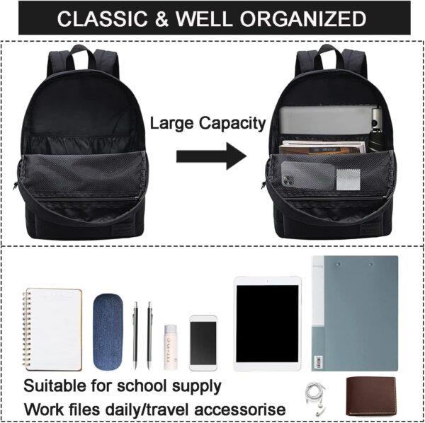 SUPACOOL Casual Laptop Backpack for Men and Women, School Backpack for Boys and Girls, College Bookbag, USB Charging Port, Lightweight Back Pack(Black) - Image 3