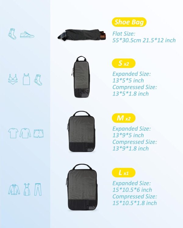 BAGSMART 6 Set Compression Packing Cubes - Lightweight Travel Essentials, Durable Luggage Organizer - Image 2