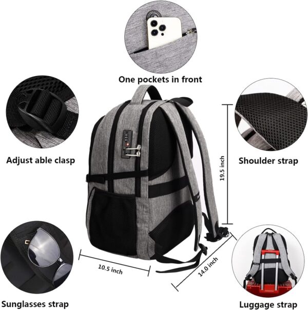 SHRRADOO Anti Theft Laptop Backpack Travel Backpacks with usb Charging Port for Women Men College Backpack Computer Bag Fits 17 Inch Laptop,Black - Image 4