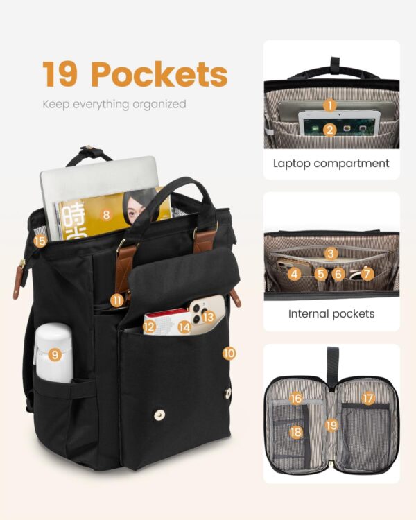 LOVEVOOK Laptop Backpack for Women Work Travel Backpack Purse, Commuter Business Computer Bag Teacher Nurse Bags, College School Backpack Student Bookbag with Multi-Pockets, 15.6 Inch, Black-brown - Image 3
