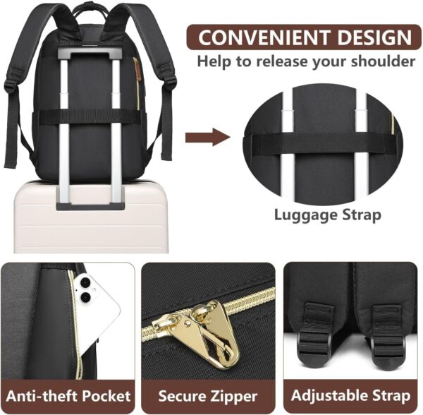 Laptop Backpack for Women Bag - 15.6 inch Work Travel Backpack with USB Charger College Bookbag Waterproof Business Computer Backpack Anti-theft Casual Backpacks for Nurse Teacher Beige Black Brown - Image 5