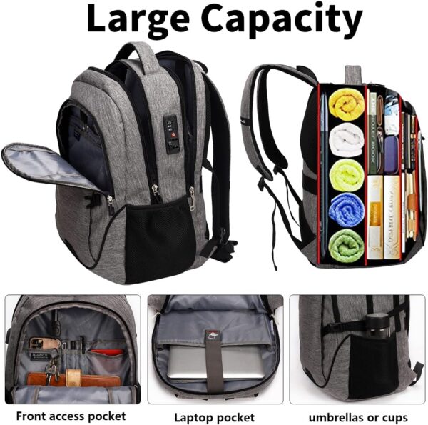 SHRRADOO Anti Theft Laptop Backpack Travel Backpacks with usb Charging Port for Women Men College Backpack Computer Bag Fits 17 Inch Laptop,Black - Image 5