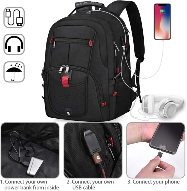 NUBILY Laptop Backpack 17 Inch Waterproof Extra Large TSA Travel Backpack Anti Theft College Business Mens Backpacks with USB Charging Port 17.3 Gaming Computer Backpack for Women Men Black 45L - Image 4