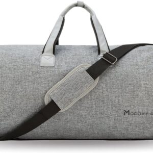 Modoker Convertible Garment Bag with Shoulder Strap, Carry on Garment Duffel Bag for Men Women - 2 in 1 Hanging Suitcase Suit Travel Bags (Grey)