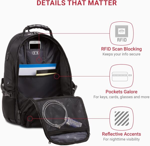 SwissGear 1900 Scansmart TSA 17 Laptop Backpack, Black/Black, 19-Inch - Image 3