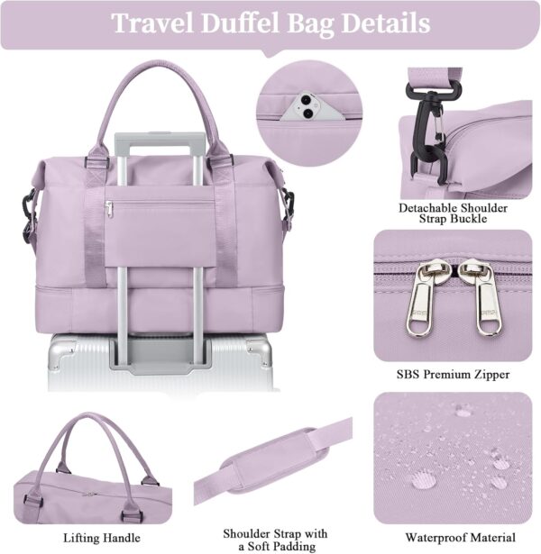 Weekender Bags for Women,Personal Item Travel Bag with Shoes Compartment,Overnight Travel Duffel Bag with Toiletry Bag - Image 7