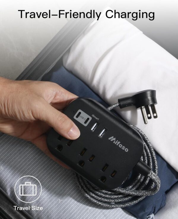 Cruise Ship Essentials - Mifaso Power Strip with USB, Mountable Flat Plug Power Strip with 3 Outlets 4 USB Ports(Smart 3.1A), 5ft Braided Extension Cord, Compact for Cruise Ship, Travel, Home, Dorm - Image 5