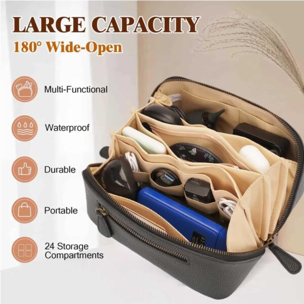 Electronic Organizer Travel Case, Portable Waterproof PU Leather Tech Pouch, Accessories Storage Bag, Compact Travel Cord Organizer for Cable, Charger, Phone, Earbuds (3L Black) - Image 4