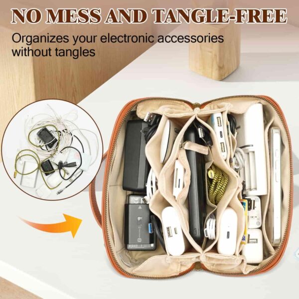 Electronic Organizer Travel Case, Portable Waterproof PU Leather Tech Pouch, Accessories Storage Bag, Compact Travel Cord Organizer for Cable, Charger, Phone, Earbuds (3L Black) - Image 3